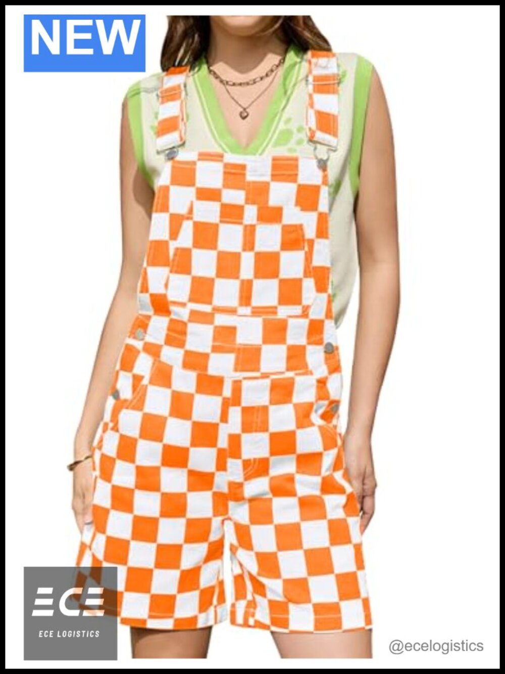 Short Overalls Checkered Bib Coveralls Cute Jumpsuit Cotton Romper